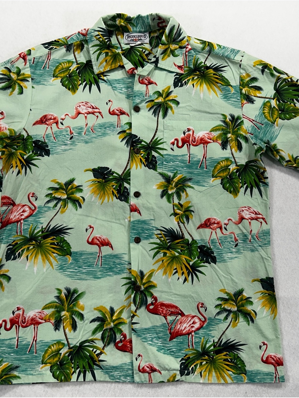 Pacific Legend Hawaiian Shirt Mens M Pink Flamingo Palm Tree Made in Hawaii